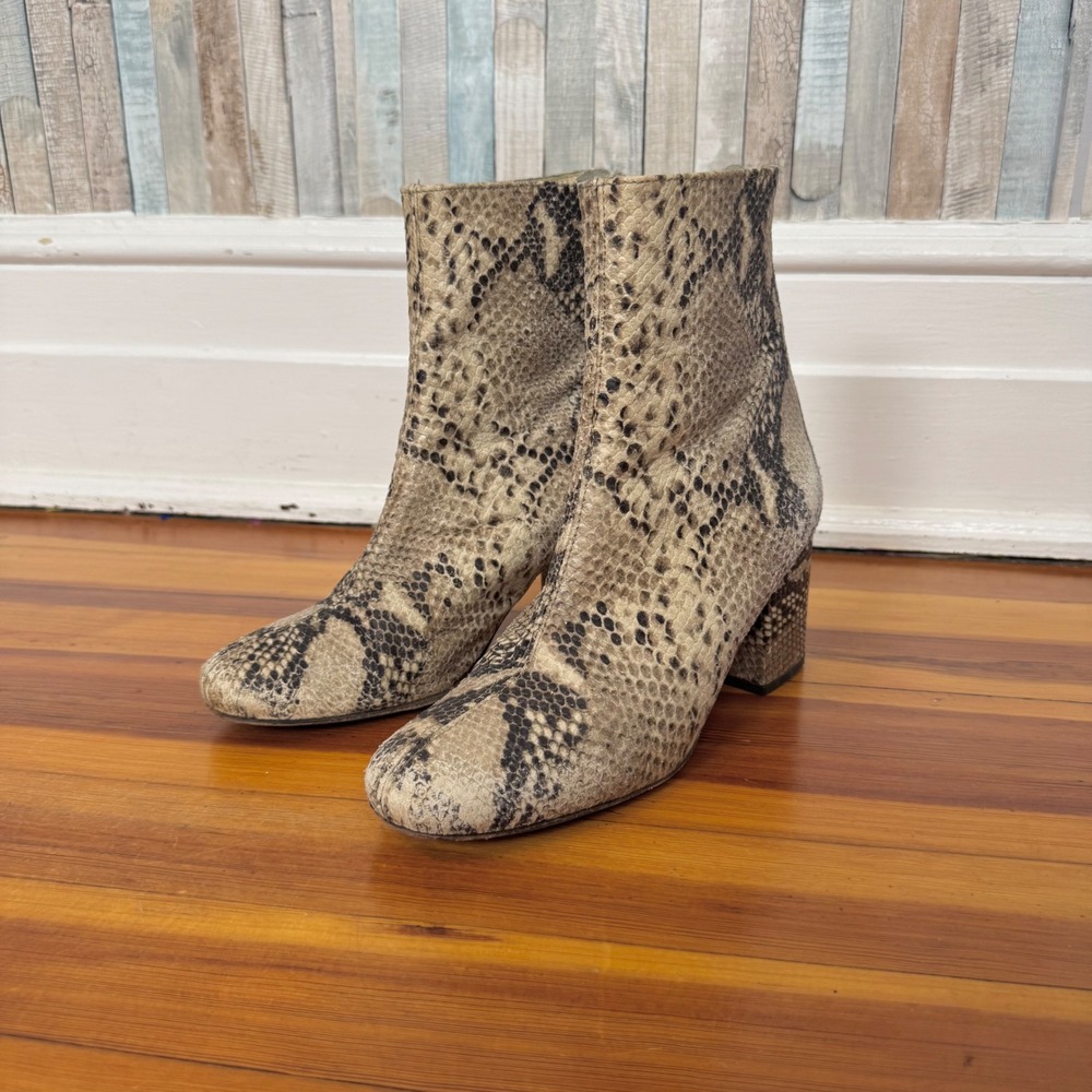 Free People 38 7.5 Cecile Ankle Boots Snakeskin Print Block Heel Neutral Booties - Picture 6 of 16